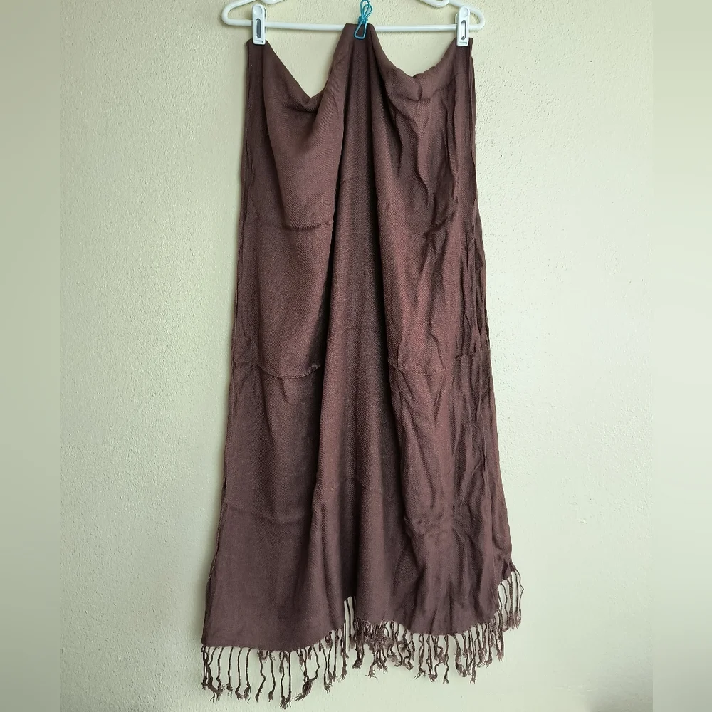 Cocoa Brown Fringed Scarf Wrap 28